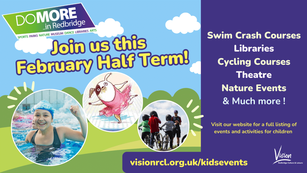 February half term banner with a list of activities